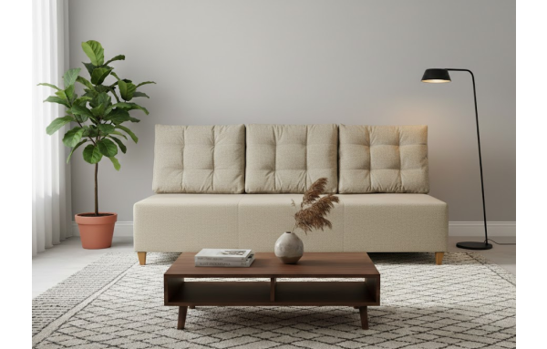 SOFA KANAPA OLA kolor JASNY BEŻ z funkcją spania sprężyny pojemnik